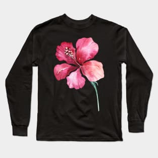 Vintage Island Tropical Hibiscus Floral Long Sleeve T-Shirt